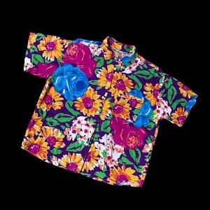 Vintage Floral Button Up Shirt 1990s Gitano Womens Tropical Rose Flowers 20W